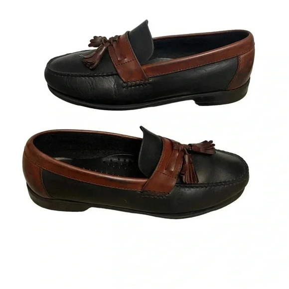 Johnston & Murphy Black Brown Leather Tassel Slip On Loafers Mens size 10.5M - Picture 1 of 10